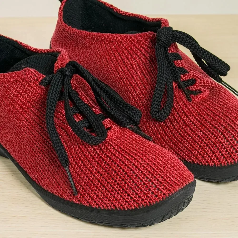 Arcopedico LS Womens Red Knit Lace Up Comfort Walking Shoes Sz 6 EU 36 NWOT
